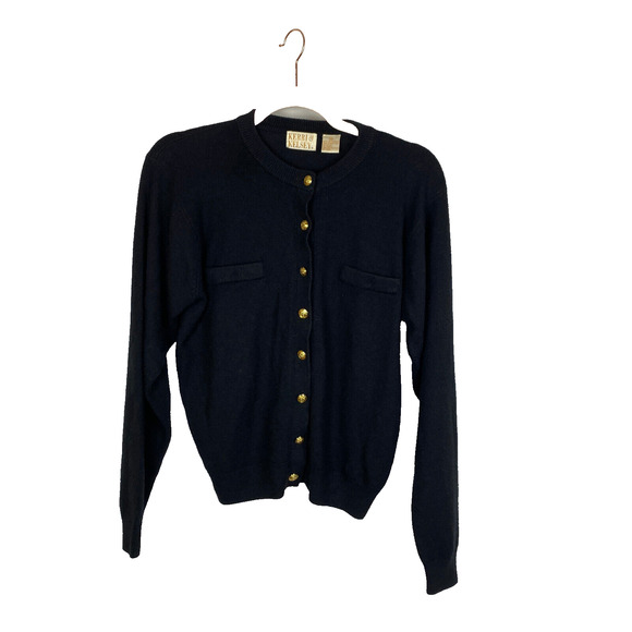 Vintage Kerri & Kelsey Cardigan Sweater Sz M Slight Crop Soft Acrylic Black - Picture 1 of 5